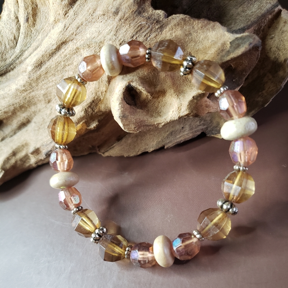 Glass and Wood Beaded Bracelet